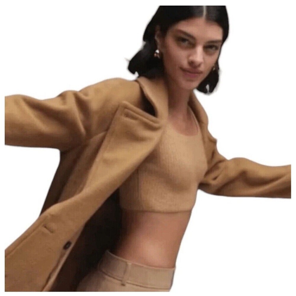 EVERLANE Sweater Tank Top Small Camel NEW Crop Top Ribbed Knit Soft Cozy Wool - Picture 2 of 13